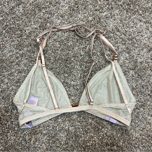Savage X Fenty bralette tan gold shiny silver womens medium front closure - Picture 6 of 12